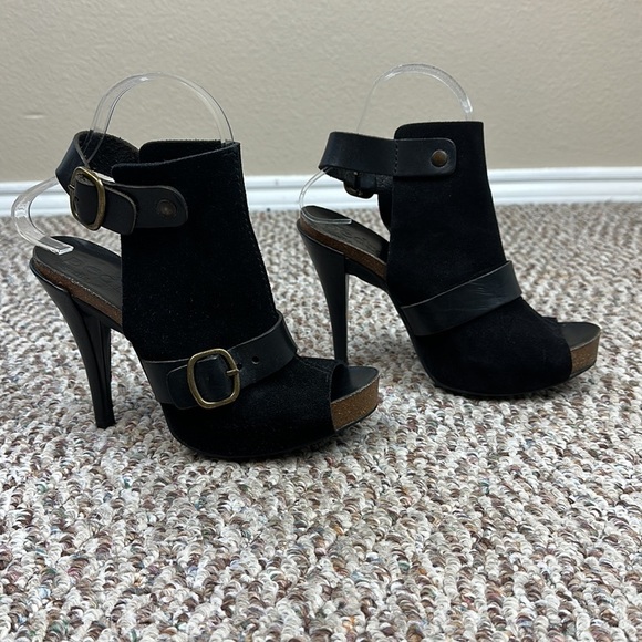 Pedro Garcia Christel Black Suede Platform Stiletto Heel Backless Booties - Picture 2 of 7